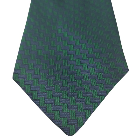 Ted Lapidus Silk Tie Green Blue Geometric Classic Decorative Necktie Made In USA - Picture 2 of 7